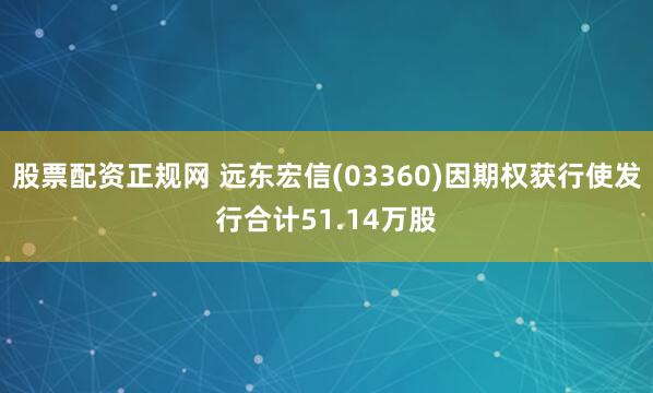 股票配资正规网 远东宏信(03360)因期权获行使发行合计51.14万股